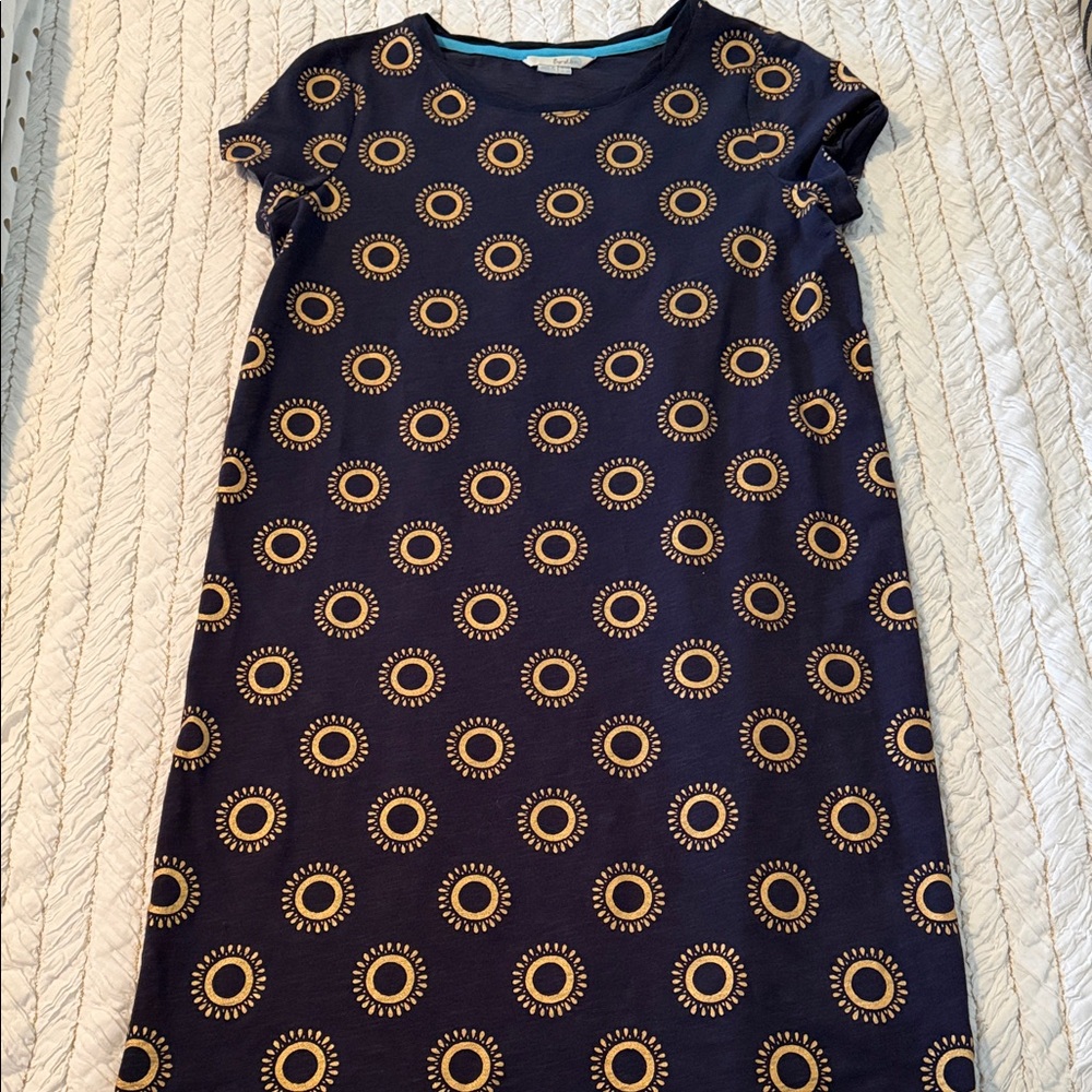 Boden Navy Dress with Gold Circles